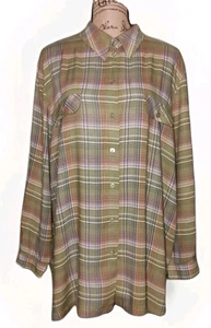 Comfort Outfitter - 100 % Baumwolle grün kariert Knopfleiste Tunika - Damengröße 3X - Bild 1 von 3