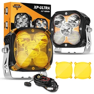 2x AUXBEAM 4.5" LED Pods Spotlights Driving Lights Hyper Combo Beam &Amber Cover - Picture 1 of 12