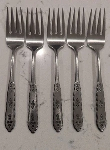 5 x Salad Forks Oneida FLORAL BOUQUET Stainless Distinction Deluxe HH Flatware - Picture 1 of 4