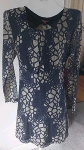 Joe Browns Sukienka Black Beige Overlay Lace Effect Dress Size 16 Uk BNWOT - Picture 1 of 13