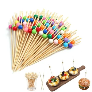100 pcs Disposable Bamboo picks Food Fruit Cocktail Handmade Toothpicks - Picture 1 of 27