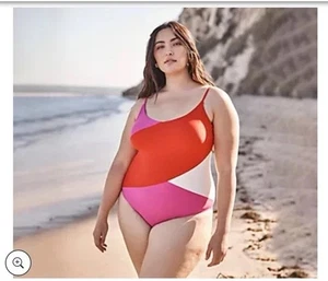 Summersalt Women’s The Marina Pink Red Multi Color Block One Piece Swimsuit 18 - Picture 1 of 14