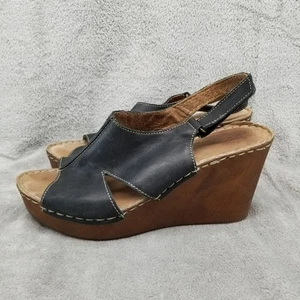 Spring Step Shoes Womens Size EU 41 US 9.5 Black Leather Slingback Wedge Sandals - Picture 1 of 13