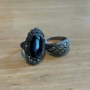 Conjunto de 2 anillos antiguos de hematita de plata de ley 925 vintage de los años 50 - Imagen 1 de 8