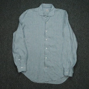 Eleventy Shirt Mens Large Blue Striped Linen Lightweight Long Sleeve Italy - Picture 1 of 11