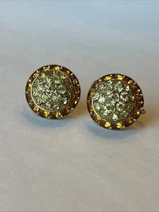 Pendientes Coro Años 40 Tornillo Trasero Color Citrino y Ámbar Estrás Tono Dorado Cúpula - Imagen 1 de 10