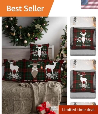 Juego Festivo de 4 Fundas de Almohada de Navidad, Terciopelo Rojo y Verde - 45x45 cm Foto 1 de 4