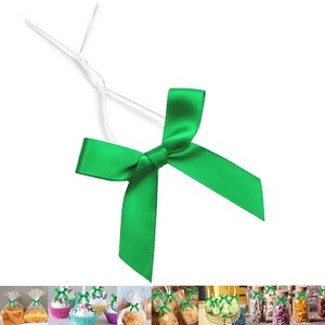 50PCS Green Pre-Tied Twist Tie Bows 3" Satin Ribbon Treat Bags Crafts Gifts - Picture 1 of 6