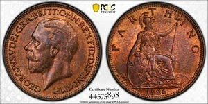 1926 UK Great Britain Farthing Spink 4061 PCGS MS65 RB Great Color 1830 - Picture 1 of 5