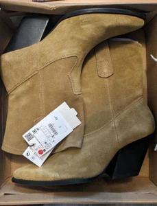 Zara Taupe Split Suede Cowboy Style Ankle Boots - SIZE UK 3 BNIB - Picture 1 of 6