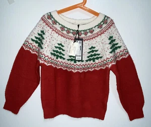 MONOPRIX TEENS Holiday Sweater Size 10 NEW NWT 129/140cm Green Red Christmas - Picture 1 of 7