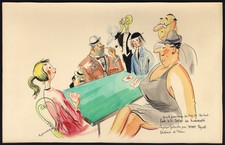 Antique Drawing-PLAYING CARDS-PIPE SMOKING-HEARTS-Emile Guillaume-ca. 1930