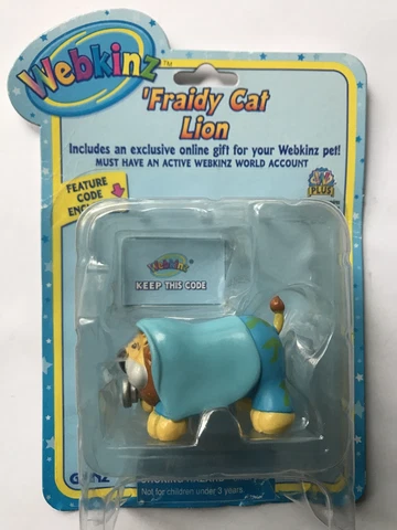 NEW Webkinz Ganz 'Fraidy Cat Lion Figure With Feature Code Enclosed Fast Ship Cover