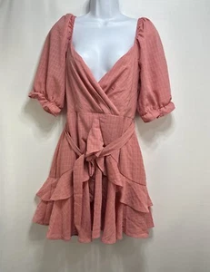 Francesca's Coral rosa Faye Rüsche Minikleid M A32 - Bild 1 von 8
