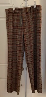 ELLEN WEAVER 女式正装裤子格子印花棕色/芥末全新带标签 — 第 1/2 张图片