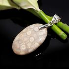Natural Fossil Coral Oval 925 Sterling Silver Handmade Cabochon Pendant 7.15 gm.