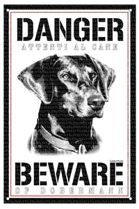 DOBERMANN TARGA CARTELLO ATTENTI AL CANE BEWARE OF DANGER METALLO - Imagen 1 de 1