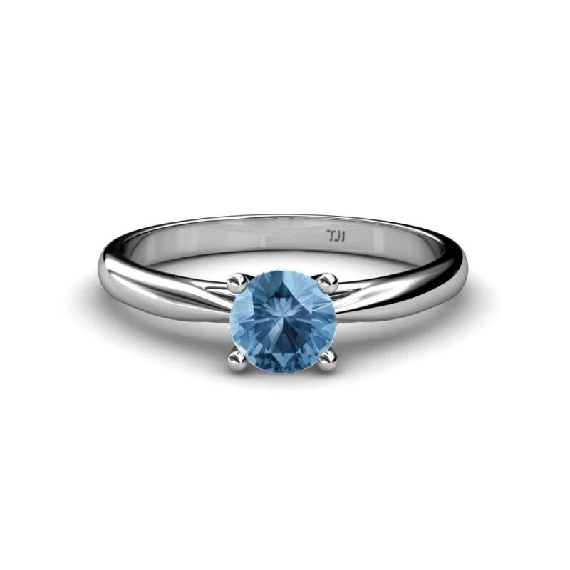 Round Blue Topaz Women Solitaire Engagement Ring 14K Gold JP:79519 - Image 1 of 1