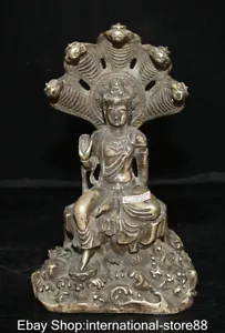 10.8" Old Chinese Silver Buddhism 5-Heads Snake Naga Kanya Buddha Sculpture - Picture 1 of 10