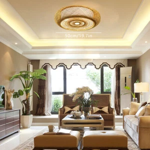 20" Flush Mount Bamboo Shade Ceiling Light Fixture Hanging Pendant Lamp Design - Picture 1 of 16