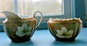 Juego de crema Sugar Bowl marrón blanco vintage adorno dorado - Imagen 1 de 11