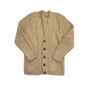 Vintage Wool Cardigan Sweater Cream Ireland Pure Wool Hand Knit - Picture 1 of 9