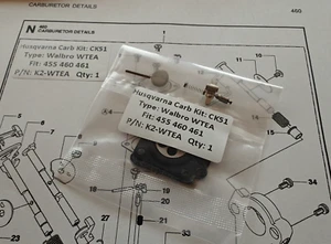 Husqvarna 455 460 461 Walbro Vergaserkit für WTEA Vergaser. BESTER UK PREIS - Bild 1 von 2