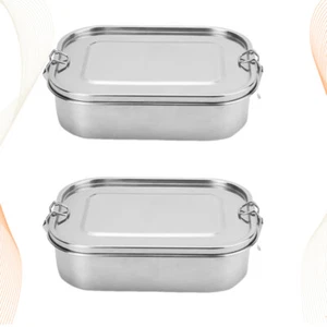 2 Pcs Stainless Steel Lunch Box Metal Food Storage Bento Snack Child Container - Picture 1 of 12