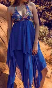 Nicole Olivier India marquise dress Blue Size Large summer beach dress cover up - Picture 1 of 5
