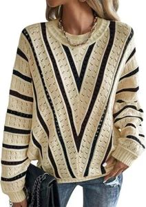 Cakulo Oversized Sweater Tunic Batwing Crochet Pullover Knit Chevron Small NEW - Picture 1 of 5