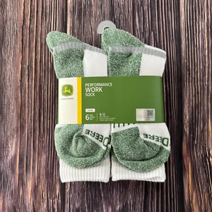 John Deere Set of 6 Mens Performance Work Crew Socks Shoe Size 8-12 White - Picture 1 of 7