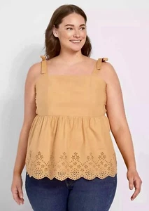 Lane Bryant Square-Neck Tie-Strap Tank Embroidered Camel Size 20 NWOT (1152) - Picture 1 of 11