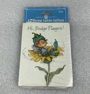 Vintage 3 Table Tallies Bridge American Greetings Hi Bridge Players! Flower - Picture 1 of 3