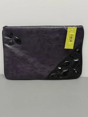 Gianni Bini PurpleClutch and Black Ornamental Jewel Accents Leopard Lining #6 - Image 1 of 4
