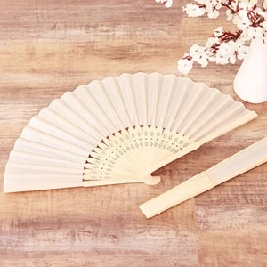 5 IVORY Handheld Silk FOLDING FANS Decorative Wedding Favor Party Event Supplies - Picture 1 of 6