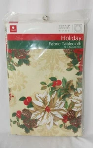 Mantel de Navidad Tela Redonda Poinsettia Rojo Blanco Nuevo Town & Country Home  - Imagen 1 de 7