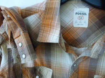 Мужская коричневая западная рубашка Fossil L/S с жемчужными застежками размер XL б/у в отличном состоянии - Изображение 1 из 3