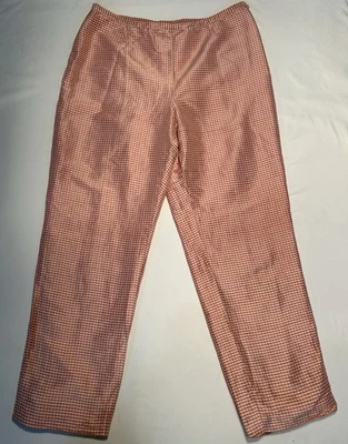 Vintage Oscar de la Renta Women’s 100% Silk Pants Size 12 Red Pink Gingham Lined - Image 1 of 4