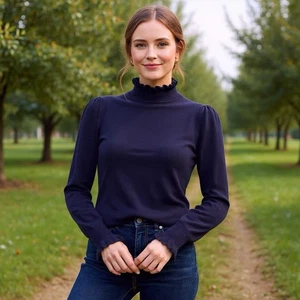 Who What Wear Black Womens Large Slim Turtle Neck Ruffled  Long Sleeved Sweater - Picture 1 of 10