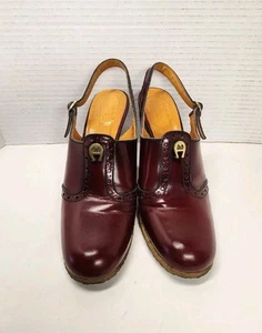 Vintage Etienne Aigner Red Oxblood Heels Closed Toe Slingback 1970's Big A Size - Picture 1 of 20