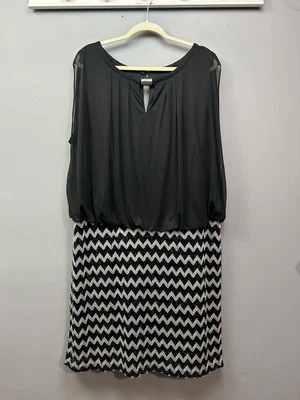 Vestido Mujer Perceptions 22W Negro Blanco Zigzag Funda Metálica Fiesta Elegante Foto 1 de 4