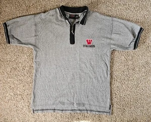 wisconsin badgers logo ACTIVE brand zip polo shirt mens medium gray - Picture 1 of 8