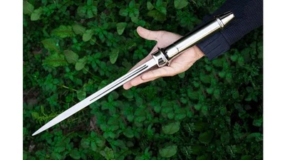 Hoja de ángel completa de metal con soporte réplica de utilería súper natural cosplay jura vikinga Foto 1 de 4