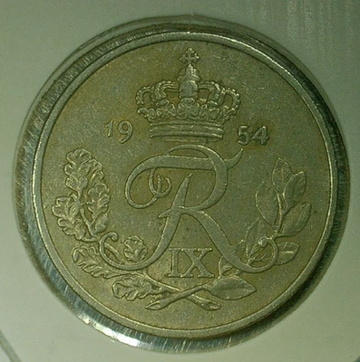 WORLD COIN SALE-1954 DENMARK  25 ORE--COPPER NICKEL COMPOSITION COIN-KM# 842 - Image 1 of 3