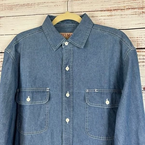 Mens VTG Big Mac Blue Denim Cotton Workwear Heavy Button Up Shirt Oversized MED - Picture 1 of 6