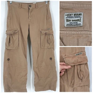 Y2K Lucky Brand Women’s Utility Cargo Tan Loose Fit Pants Size 10 Long Tan - Picture 1 of 16