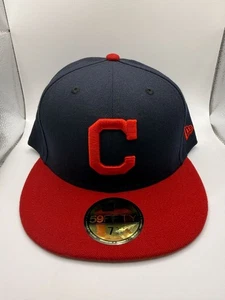 New Era 59Fifty Cleveland Indians Fitted Hat Navy & Red Size 7 - Picture 1 of 5