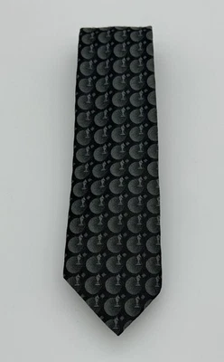 Gravata skinny de seda vintage 1950 Towncraft Rockabilly VLV preta e cinza estampa geométrica - Imagem 1 de 4