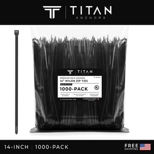 1000-Pack Premium 14" Inch Black Nylon Zip Ties, 60 lbs, UV Resistant, 4.8mm - Picture 1 of 8
