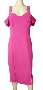 Ladies 14 NWOT Hot Rose Pink Dressy Dress Open Shoulder Bisou Bisou - Picture 1 of 7